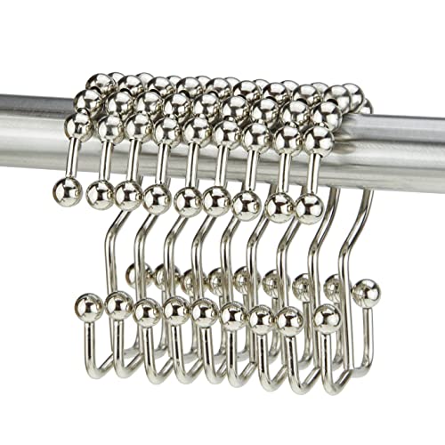 12PCS White Nickel Stainless Steel Shower Curtain Rings, Metal Double Glide Rollers Shower Hooks for Bathroom Shower Curtain Rods - color: White Nickel