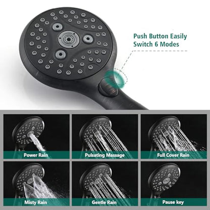 Handheld Shower Head with Slide Bar Combo, 6 Settings Handheld Shower with ON/OFF Pause Switch, Adjustable Height 27.5" Long Slide Bar, Wall Supply Elbow, 6.6ft Shower Hose, Oil Rubbed Bronze - color: Oil Rubbed Bronze