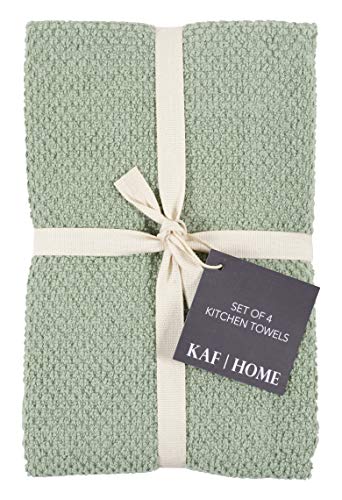 KAF Home Deluxe Popcorn Terry Kitchen Towels, Cotton Kitchen Dish Towels, Set of 4, French Green - color: French Green