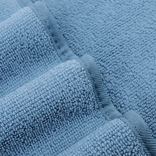 POLYTE 410 GSM Poly Blend Microfiber Quick Dry Bath Towel Set of 6 Pieces | 2-Body Towels, 2-Hand Towels, 2-Wash cloths, Oversize, Lint Free - color: Blue