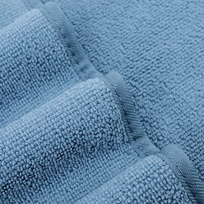 POLYTE 410 GSM Poly Blend Microfiber Quick Dry Bath Towel Set of 6 Pieces | 2-Body Towels, 2-Hand Towels, 2-Wash cloths, Oversize, Lint Free - color: Blue