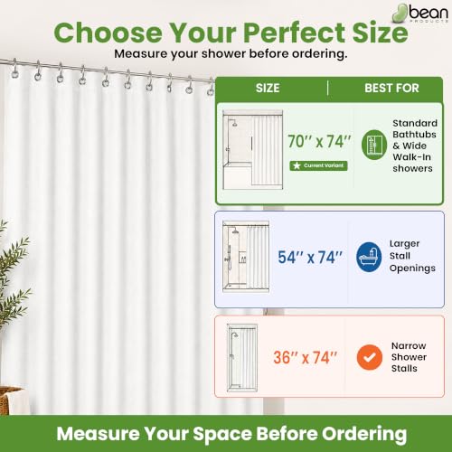 Bean Products White Cotton Bathtub Shower Curtain Liner- 70x74 - color: White, size: 70"W x 74"L (Pack of 1)