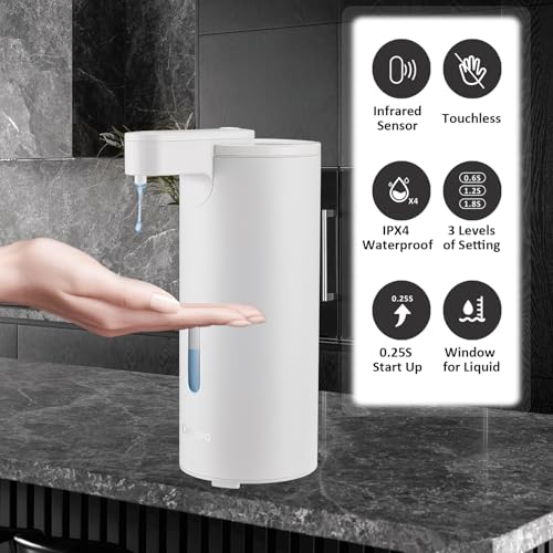Automatic Soap Dispenser, Automatic Liquid Soap Dispenser Touchless, 12oz/340ml, 3-Level Adjustable, Battery Operated, Water-Resistant for Bathroom, Kitchen, and School, Clog-Free, White - color: White