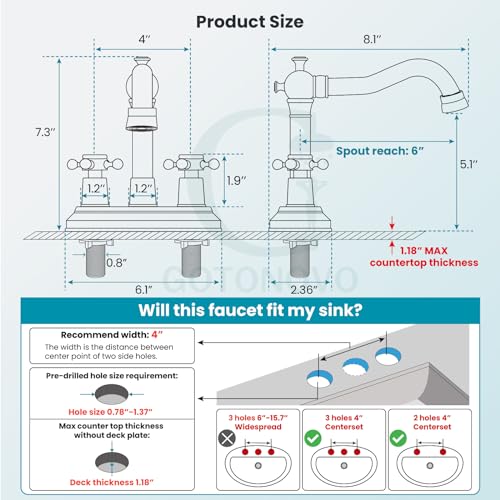 gotonovo 4 Inch Centerset Bathroom Faucet 2 Cross Handles Deck Mount 2 Hole Lavatory Vanity Utility Mixer Tap with Water Supply Hoses and Pop Up Drain RV Farmhouse, Matte Black - color: Matte Black