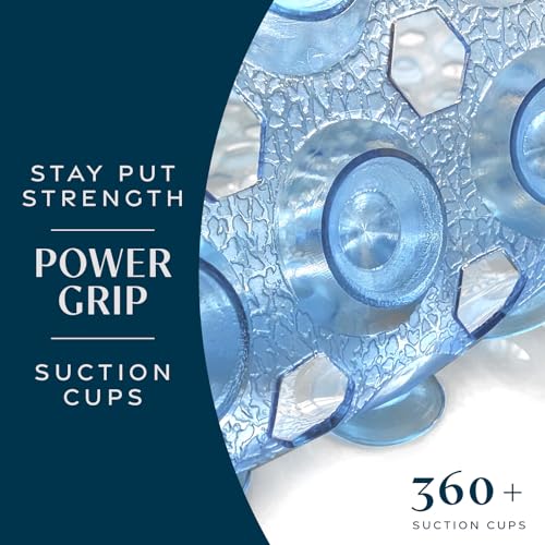 SlipX Solutions 39"x16" Power Grip Non Slip Bathtub Shower Mat, Lt Blue | Stronger Wet Surface Protection, Soft Under Foot, 265+ Suction Cups, Large Drainage Holes - color: Clear Light Blue