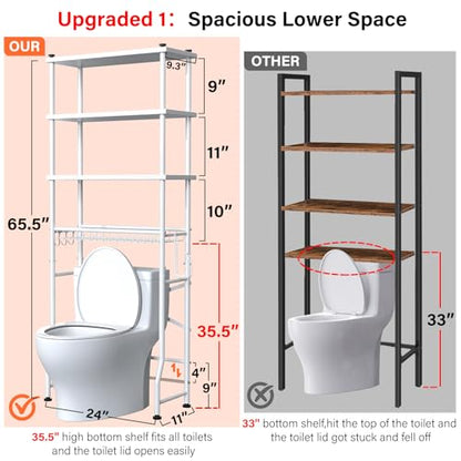 Over the Toilet Storage shelf, 4-Tier Bathroom Organizer Rack, Easy To Install with Adjustable Feet Pad and Basket Freestanding Bathroom Shelves Above Toilet, Space Saver Toilet Storage Cabinet(White) - color: White