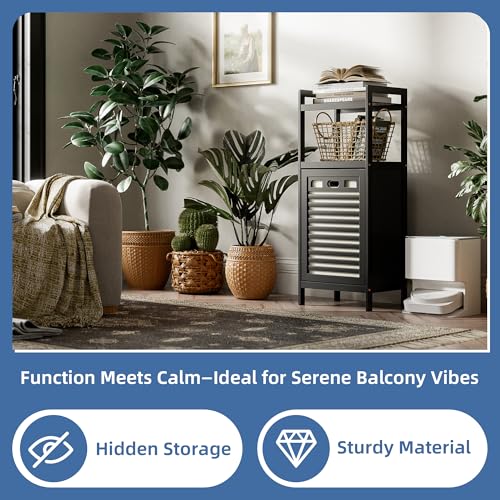 HITNET Tilt Out Laundry Hamper, Bamboo Bathroom Cabinet with Pull Out Removable Bag and 2 Tier Storage Shelves, 10 Gal Clothes Basket with Metal Handle, Black - color: Black