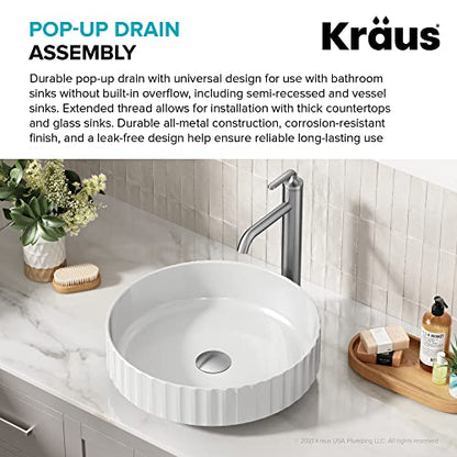 KRAUS Bathroom Sink Pop-Up Drain with Extended Thread for Thicker Countertops and Glass Sinks in Spot-Free Stainless Steel, PU-L10SFS - color: Spot Free Stainless Steel, size: 10 3/4 Inch