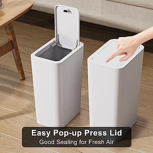 N. NETDOT 3 Pack 2.6 Gallon / 10L Bathroom Trash Can with Lid,Kitchen Garbage Can Small Trash Bin Waste Basket for Bathroom,Kitchen,Bedroom,Living Room,Office - Off White - color: Off White, size: 3 X 2.6 Gal
