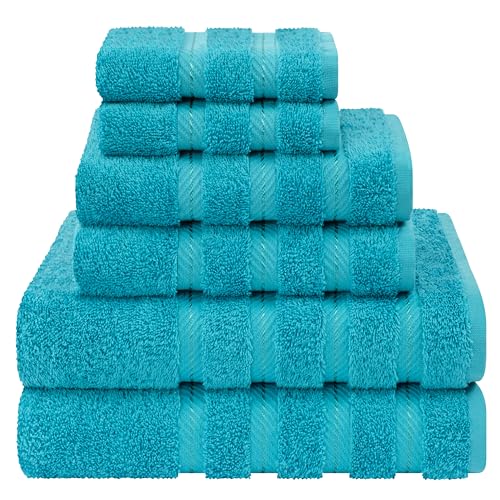 American Soft Linen 100% Cotton Luxury Turkish Towels, 6 Piece Towel Set | Soft Absorbent Quick Dry OEKO Tex Standard 100 Certificated Durable Machine Washable Premium Hotel Quality - color: Aqua Blue, size: (27"x54") + (16"x28") + (13"x13")