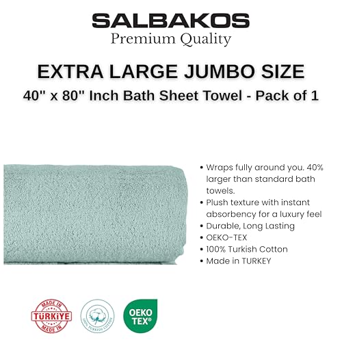 SALBAKOS 100% Turkish Cotton Bath Sheet 40x80 inch (1-Piece Seafoam Green) | Extra Large Jumbo Oversized Bathroom and Beach Towel, Super Soft Highly Absorbent Thick Premium Hotel Quality, Made in Turkey - color: Seafoam Green, size: Jumbo Bath Sheet