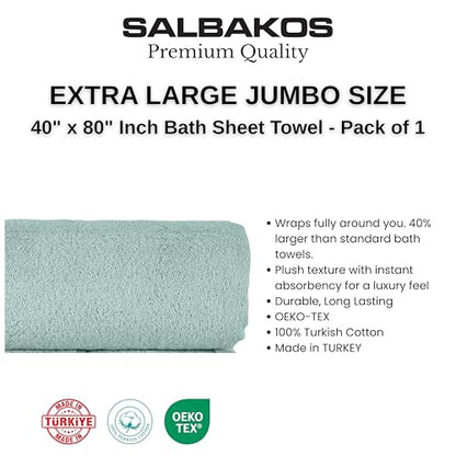 SALBAKOS 100% Turkish Cotton Bath Sheet 40x80 inch (1-Piece Seafoam Green) | Extra Large Jumbo Oversized Bathroom and Beach Towel, Super Soft Highly Absorbent Thick Premium Hotel Quality, Made in Turkey - color: Seafoam Green, size: Jumbo Bath Sheet