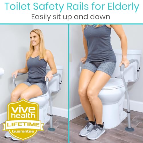 Vive Toilet Frame Rail for Elderly & Disabled - Adjustable Grab Bar Rail | With Arms, Safety Support Handles for Seniors, Handicap Bathroom Mobility Aids, Sit to Stand Assist to Help Adults Get Up