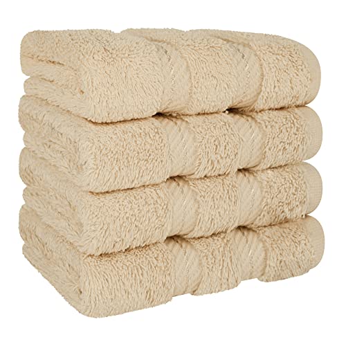 American Soft Linen 100% Cotton Luxury Turkish Towels, 4 PC Washcloth Set | Soft Absorbent Quick Dry OEKO Tex Standard 100 Certificated Durable Machine Washable Premium Hotel Quality - color: Beige, size: 13"x13"