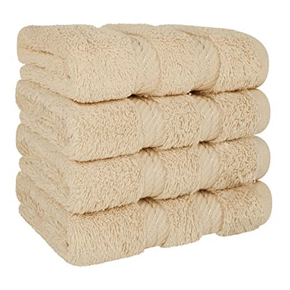 American Soft Linen 100% Cotton Luxury Turkish Towels, 4 PC Washcloth Set | Soft Absorbent Quick Dry OEKO Tex Standard 100 Certificated Durable Machine Washable Premium Hotel Quality - color: Beige, size: 13"x13"
