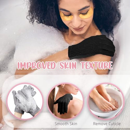 Didaey 104 Pcs Exfoliating Glove Bulk Shower Gloves with Hanging Loop Exfoliating Body Scrubber Dead Skin Remover for Body Bath Beauty Spa Massage Scrubs Men Women Bathing(Black,Grey) - color: Black,grey