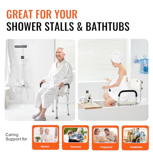 VEVOR Shower Chair, Shower Seat with Back, Adjustable Height Shower Stool, Shower Chair for Inside Shower Bathtub, Non-Slip Bathroom Bench Bath Chair for Elderly Disabled Handicap, 350 LBS Capacity - color: Shower Chair