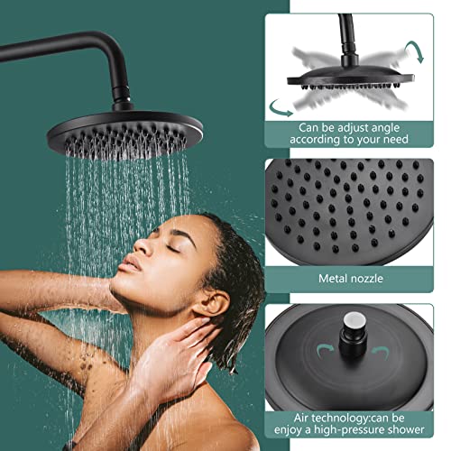 Heyalan Dual Shower System, 8 Inch Rain Head, Handheld,Oil Rubbed Bronze | Dual shower system with 8 inch rain head, handheld sprayer, exposed pipe design, two-handle control, and brass body. - color: Oil Rubbed Bronze