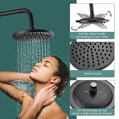 Heyalan Dual Shower System, 8 Inch Rain Head, Handheld,Oil Rubbed Bronze | Dual shower system with 8 inch rain head, handheld sprayer, exposed pipe design, two-handle control, and brass body. - color: Oil Rubbed Bronze