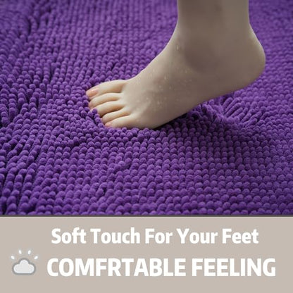 Bathroom Rugs Chenille, Extra Thick and Absorbent, Non-Slip, Machine Washable, Dry Quckily, Soft Cozy Plush, Used Under Shower Bathtub and Sink, Bath mat Sets Purple - color: Violet, size: 20 x 32 inch + 20 x 20 inch (U-Shape)