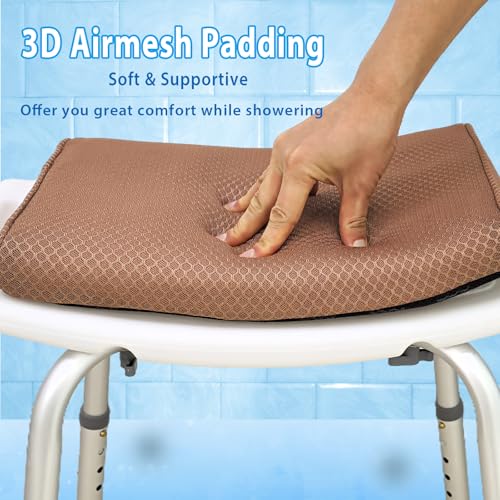 AEROiVi Shower Seat Cushion Non-Slip Silicone Bottom 3D Mesh Washable Brown | Soft Shower Chair Cushion for Benches Quick Drying Washable Mat 3D Mesh Pad with Hook Design Elderly Handicap Disabled - size: Brown