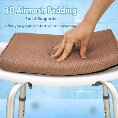 AEROiVi Shower Seat Cushion Non-Slip Silicone Bottom 3D Mesh Washable Brown | Soft Shower Chair Cushion for Benches Quick Drying Washable Mat 3D Mesh Pad with Hook Design Elderly Handicap Disabled - size: Brown