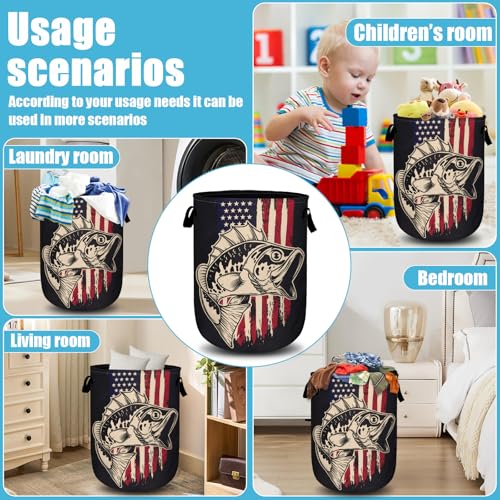 American Flag Bass Fish Laundry Basket, Laundry Hamper Collapsible Oxford Cloth with Handle Clothes Storage Bin for Bathroom Laundry Room Bedroom 15.7 X 20 Inch - color: American Flag Bass Fish
