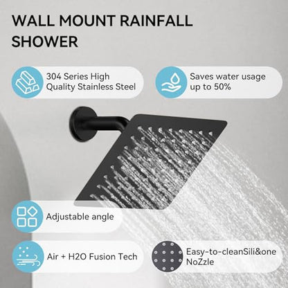 Thermostatic Shower System,Shower Faucet Set,12 Inch Ceiling Mounted and 6 Inch Wall Mount Rain Shower Head with 2 in 1 Handhled,Push Button Diverter Dual Shower Head Combo Set Matte Black - color: Matte Black, size: 12"-2