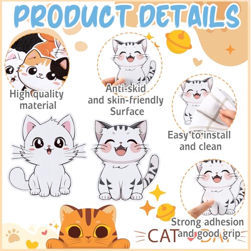 Yaomiao 24 Pcs Cat Bathtub Non Slip Stickers Bathroom Tubs Anti Slip Decal | Shiny, Sparkle, Glitter, Peva, 4.53inch, Easy Apply, Scraper, No Residue, for Shower Stairs Floor, Safety,Cute, Grip - style: Cat