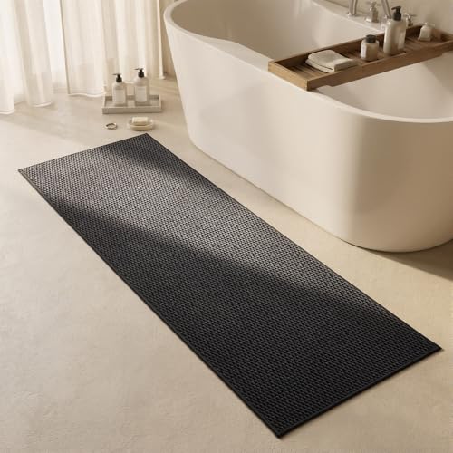 Triohero Bathroom Runner Rugs, Long Bath Mat Runner Washable Thin Quick Dry Low Pile Bathroom Runner Rugs Non Slip, Black 24"x70" - color: Black, size: 24"x70"