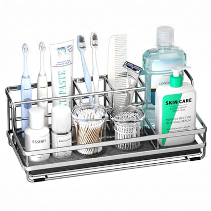 HapiRm Toothbrush Holders for Bathroom - 5 Partitions Bathroom Counter Organizer with Instant Drying Stone, Stainless Steel Countertop Storage Electric Toothbrush Toothpaste Holder - Silver(Large) - color: Silver-large