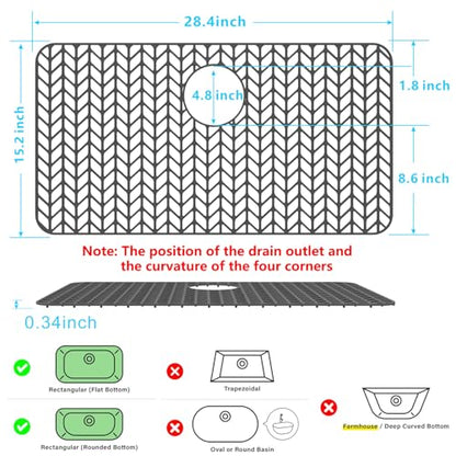 Sink Protectors for Kitchen Sink 28.4"x 15.2"Rear Silicone Sink Mat | Various sizes and styles,Protector for sinks and dish,Withstand to 500F,Food-grade silicone.Non-slip and raised feet - size: 28.4"x15.2"
