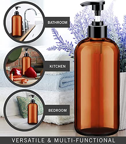 Soap Dispenser with Rust Proof Pump, Waterproof Labels (2 Pack,16 Oz) Bathroom, Plastic Hand Dish Soap Dispenser for Kitchen, Premium Thick Soap Pump Bottles (Amber) - color: Amber