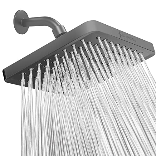 SparkPod Rain Shower Head, 8 Inch Square, Charcoal Grey Finish | High Pressure Shower Heads, 90 Nozzles, Adjustable Showerhead, No Tools Needed, Universal Connection - color: Charcoal Grey, style: 8 Inch Square