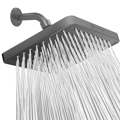 SparkPod Rain Shower Head, 8 Inch Square, Charcoal Grey Finish | High Pressure Shower Heads, 90 Nozzles, Adjustable Showerhead, No Tools Needed, Universal Connection - color: Charcoal Grey, style: 8 Inch Square