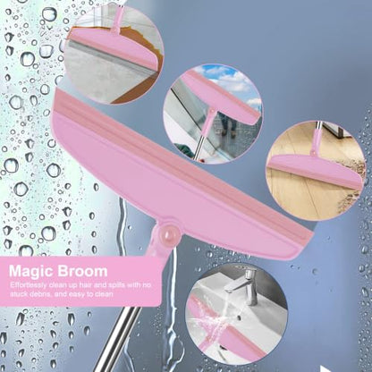 Broom and Dustpan Combo Set, 52" Long Handle with Squeegee & Mini Set | Pink Complete Cleaning Kit, Built-in Comb Dustpan, Floor Squeegee for Wet & Dry Messes, Mini Broom Set，for Home & Pet Areas - color: Pink