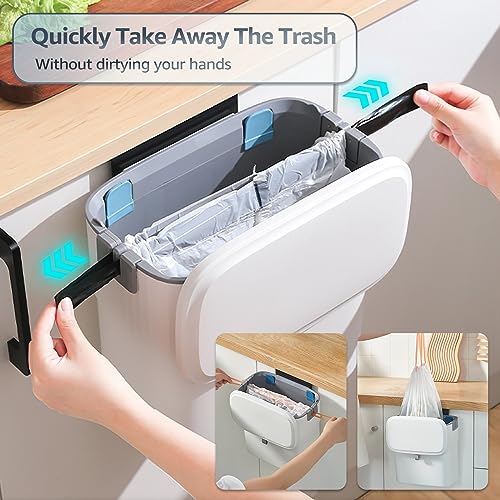 COCOYA Hanging Trash Can with Lid, 2.3 Gallon Kitchen Garbage Bin Food Waste Container Convenient Durable Over Cabinet Door RV Counter Camping Cupboard Under Sink Compost Bathroom Wall Mounted