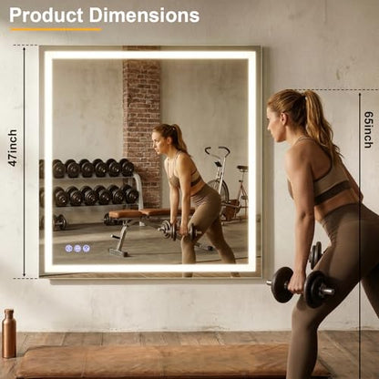 Large Bathroom Mirror with Lights 47 x 47 Inch - 3 Adjustable Lighting Modes Square LED Bathroom Vanity Mirror, Anti-Fog, Memory Function, Tempered Glass, Wall Mounted Horizontally Vertically - size: 47"L x 47"W