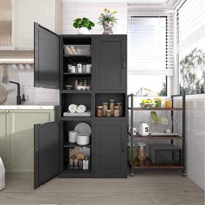 67" Metal Bathroom Storage Cabinet, Black | Tall Narrow Design, 2 Doors & 6 Shelves, Slim Skinny Cabinet, Multi-Room Use - color: Black