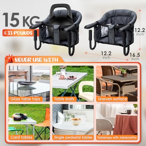 Hook-On High Chairs - Portable & Foldable for Babies 6-36 Months, Family & Travel Use with Carry Bag (Grey) - color: Grey