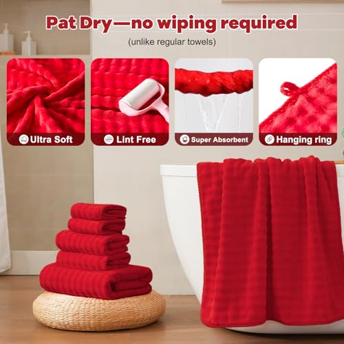 COZYART Lint Free 8 Pcs Bathroom Towels Set Ultra Soft Microfiber Red | Fluffy, Thick, Highly Absorbent, Fast Dry, No Shedding, No Pilling, Fade Resistant, Durable, Long-lasting - color: Red