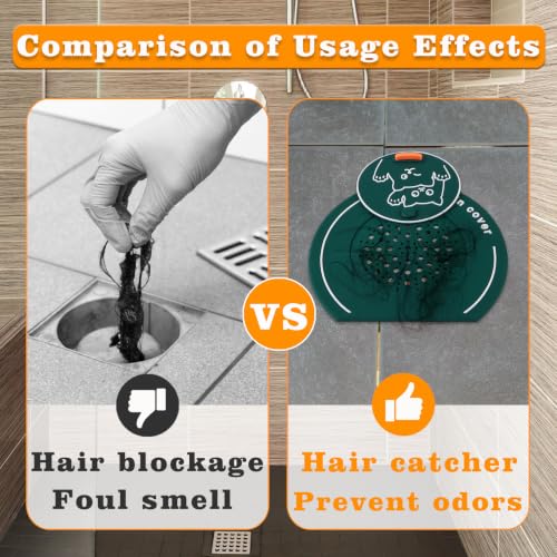 2-in-1 Silicone Bathtub Drain Hair Catcher & Stopper, Flat Suction Drain Cover for Shower Tub Sink Kitchen Laundry, Multi-Hole Filtration Anti-Clog Deodorizing Plug, Universal Fit with Easy Pull Tab