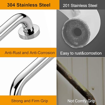 Shower Grab Bars for Bathroom, 12 Inch Handicap Grab Bars, 304 Stainless Steel Safety Bars for Shower and Bathtub, Shower Handle for Senior, Elderly, Handicap