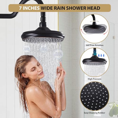 Rainfall Shower System with Handheld Sprayer,Oil Rubbed Bronze Antique Shower Faucet Sets,Shower Fixture Combo with Brass Pressure Balance Valve,Complete Shower Kit with Foldable Tub Spout - color: Oil Rubbed Bronze