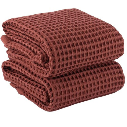 PÜSKÜL 2-Piece Natural 100% Turkish Cotton Waffle Bath Towels Extra-Large | Brick-Red, 32x63" Bath Sheet Towel, Light Soft Absorbent Quick-Dry Lint-Free Premium Honeycomb Weave Oeko-Tex Made in Turkiye - color: Red Brick, size: Bath Towels - Pack of 2