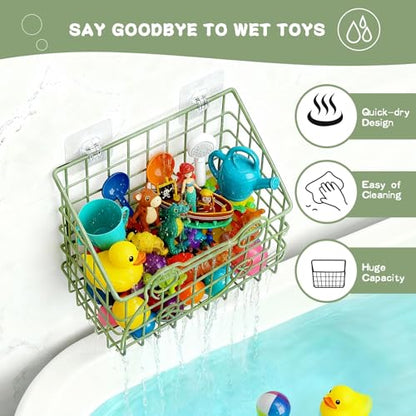 Greentainer 2 Pack Bath Toy Storage Organizer, Large Rustproof Metal Wire Basket, Wall Mounted Hanging Bathtub Holder, Bathroom Shower Caddy for Tub Toys & Toiletries - color: Green-frog