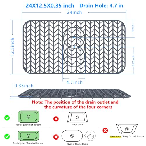 Sink Protectors for Kitchen Sink 24"x 12.5"Silicone Kitchen Sink mat | Various sizes and styles,Free-form cutting,Holes for different positions,Protector for sinks and dish,Withstand to 500F - size: 24"x12.5"