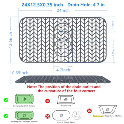 Sink Protectors for Kitchen Sink 24"x 12.5"Silicone Kitchen Sink mat | Various sizes and styles,Free-form cutting,Holes for different positions,Protector for sinks and dish,Withstand to 500F - size: 24"x12.5"