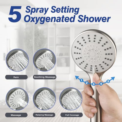 Shower Slide Bar with Adjustable 5-Function Handheld Shower Head & 59-Inch Hose – Stainless Steel Wall Mount Shower Slide Bar Set, Drilling Required(Brushed Nickel) - color: Brushed Nickel