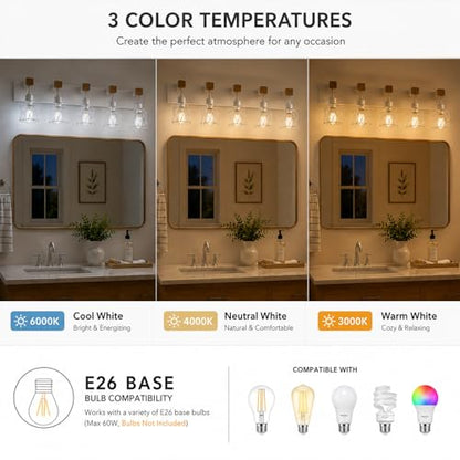 Farmhouse Vanity Light Fixture,5-Light Bathroom Lighting,White Modern Wood Wall Light Over Mirror with Metal Shade,LED Bulbs Not Included - color: White, size: 5-Light-Wide 35"